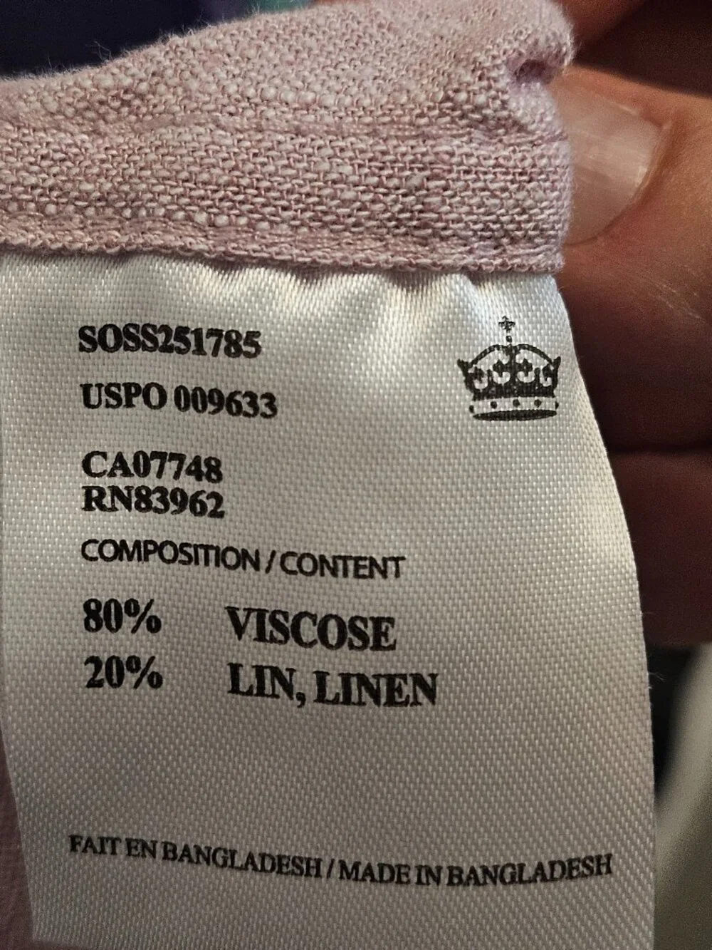 Soul of London Mens Pink Linen Blend Short Sleeve Button Up Shirt Size Large L